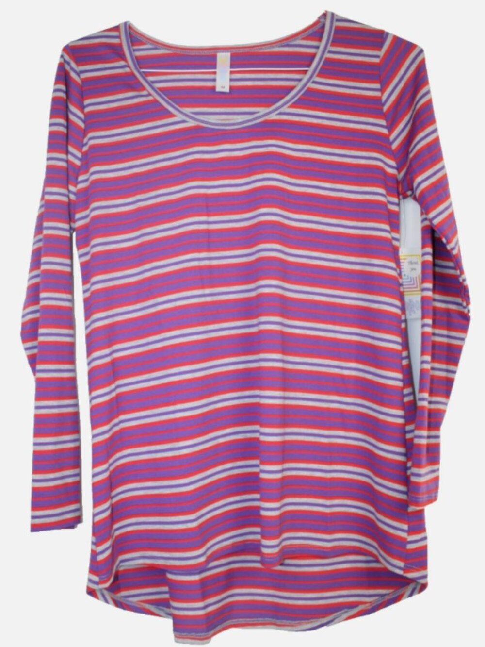 LuLaRoe LYNNAE Women's Shirt Top NWT Size M Medium Red Purple Gray Stripes